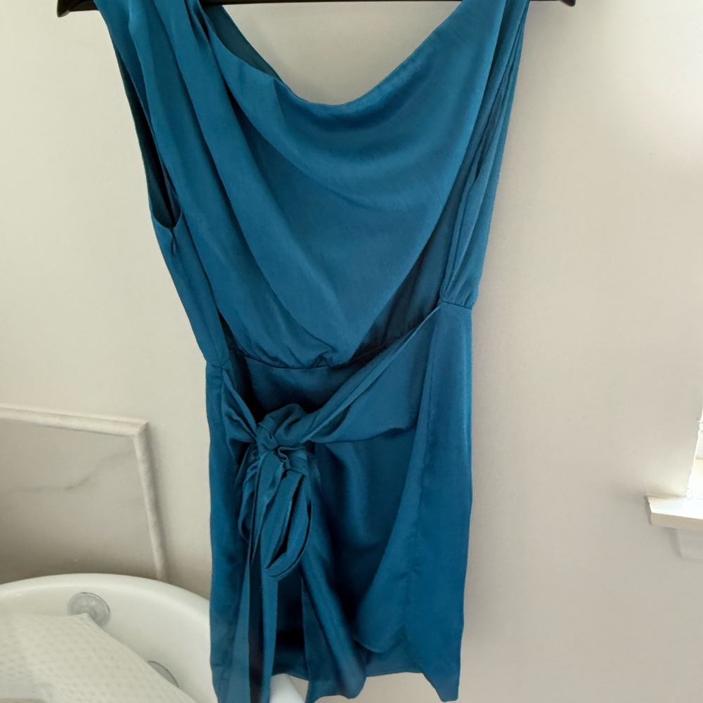 One-Shoulder Cowl Neck Dress in Teal